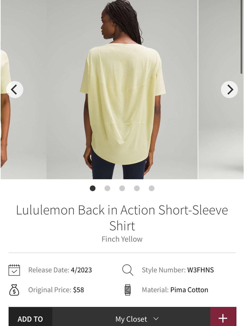 lululemon athletica Relaxed Back-In-Action Tee Pale Yellow SIZE10